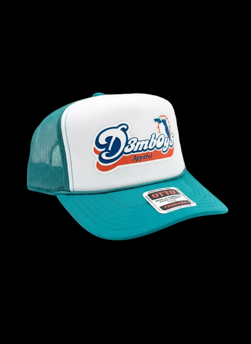 D3mb0y5 White & Aqua MD Trucker Hat
