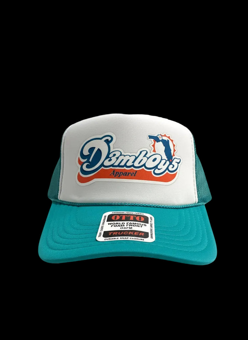 D3mb0y5 White & Aqua MD Trucker Hat